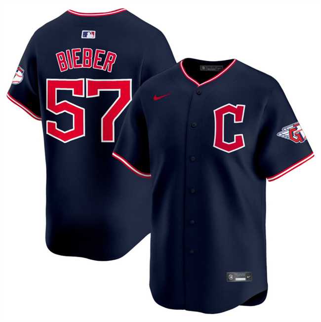 Men%27s Cleveland Guardians #57 Shane Bieber Navy 2025 Alternate Limited Stitched Jersey Dzhi->cleveland guardians->MLB Jersey